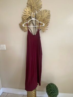 lovestitch Burgundy Maxi Slip Dress with Adjustable Straps